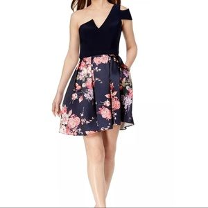 1079 Betsy & Adam one shoulder floral dress